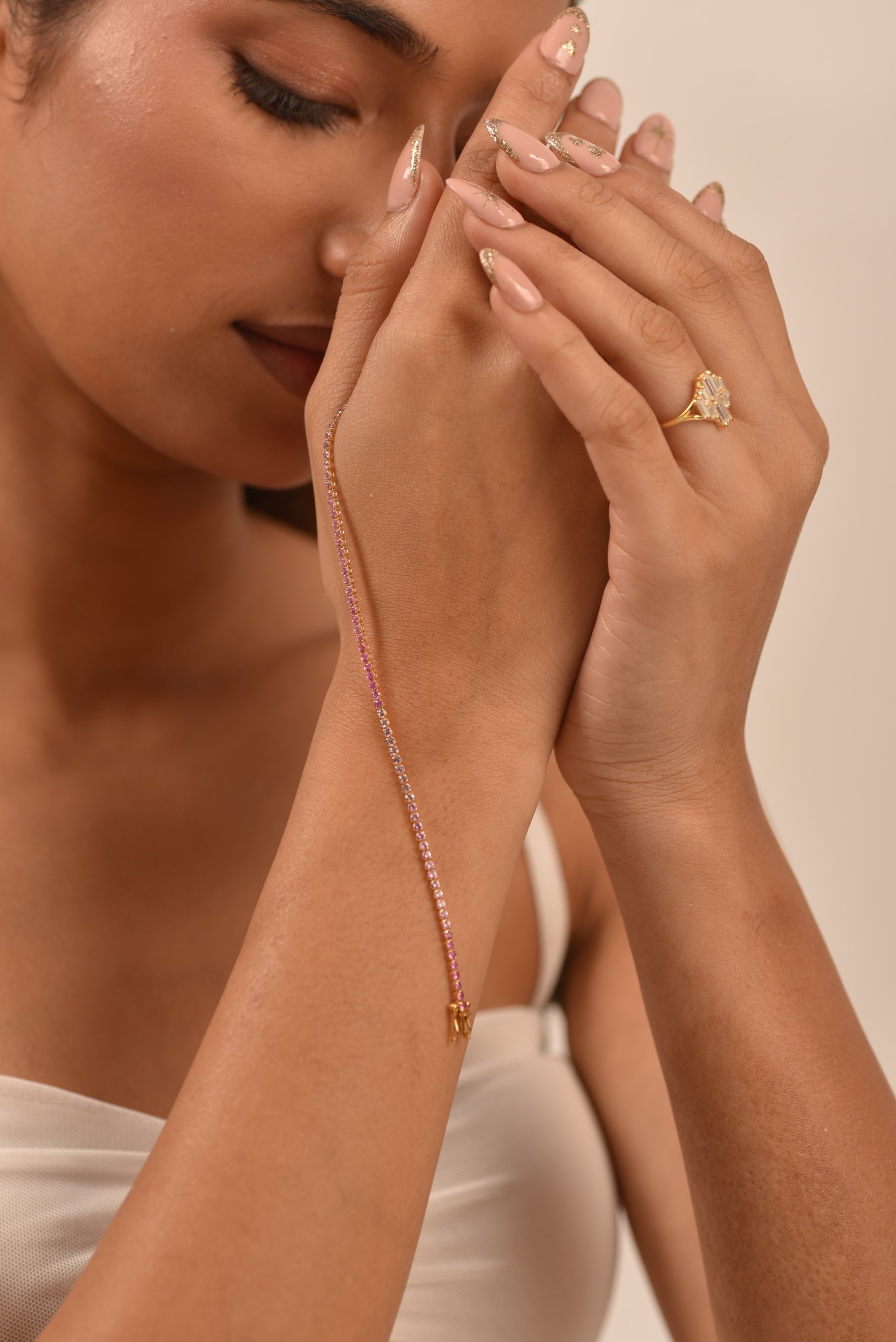 Ombre 3.28 Carats Natural Pink Sapphire Tennis Bracelet in 14K/18K Rose Gold - Evara Jewelry LLC