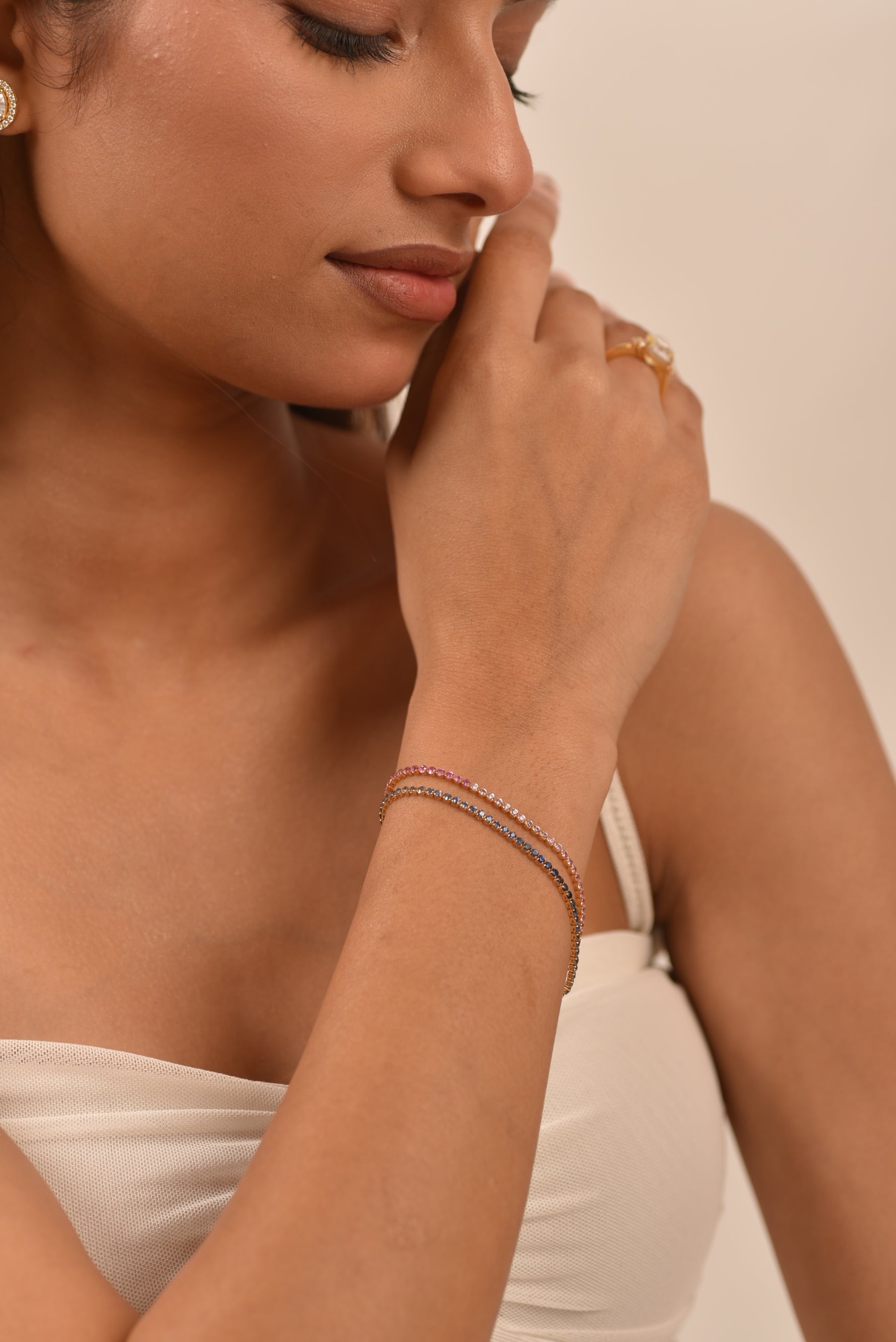 Ombre 3.28 Carats Natural Pink Sapphire Tennis Bracelet in 14K/18K Rose Gold - Evara Jewelry LLC