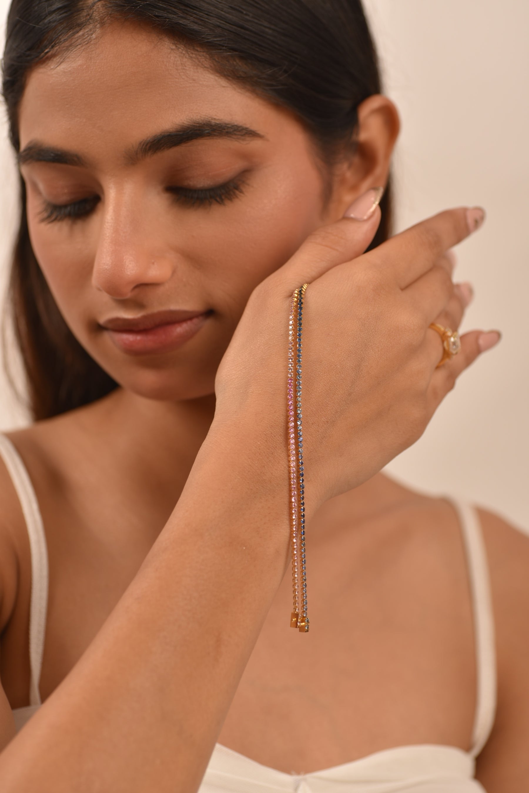 Ombre 3.28 Carats Natural Pink Sapphire Tennis Bracelet in 14K/18K Rose Gold - Evara Jewelry LLC