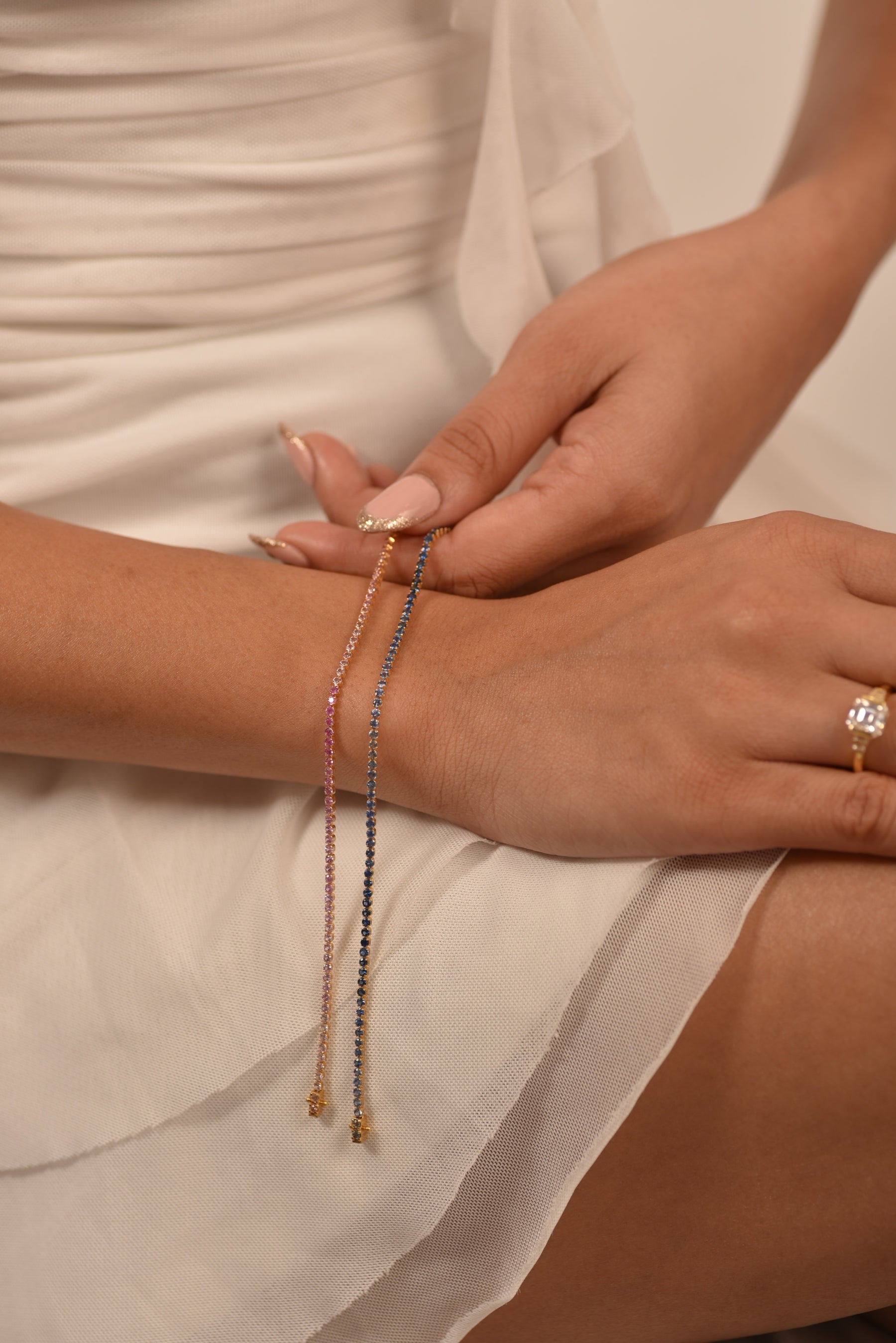 Ombre 3.28 Carats Natural Pink Sapphire Tennis Bracelet in 14K/18K Rose Gold - Evara Jewelry LLC