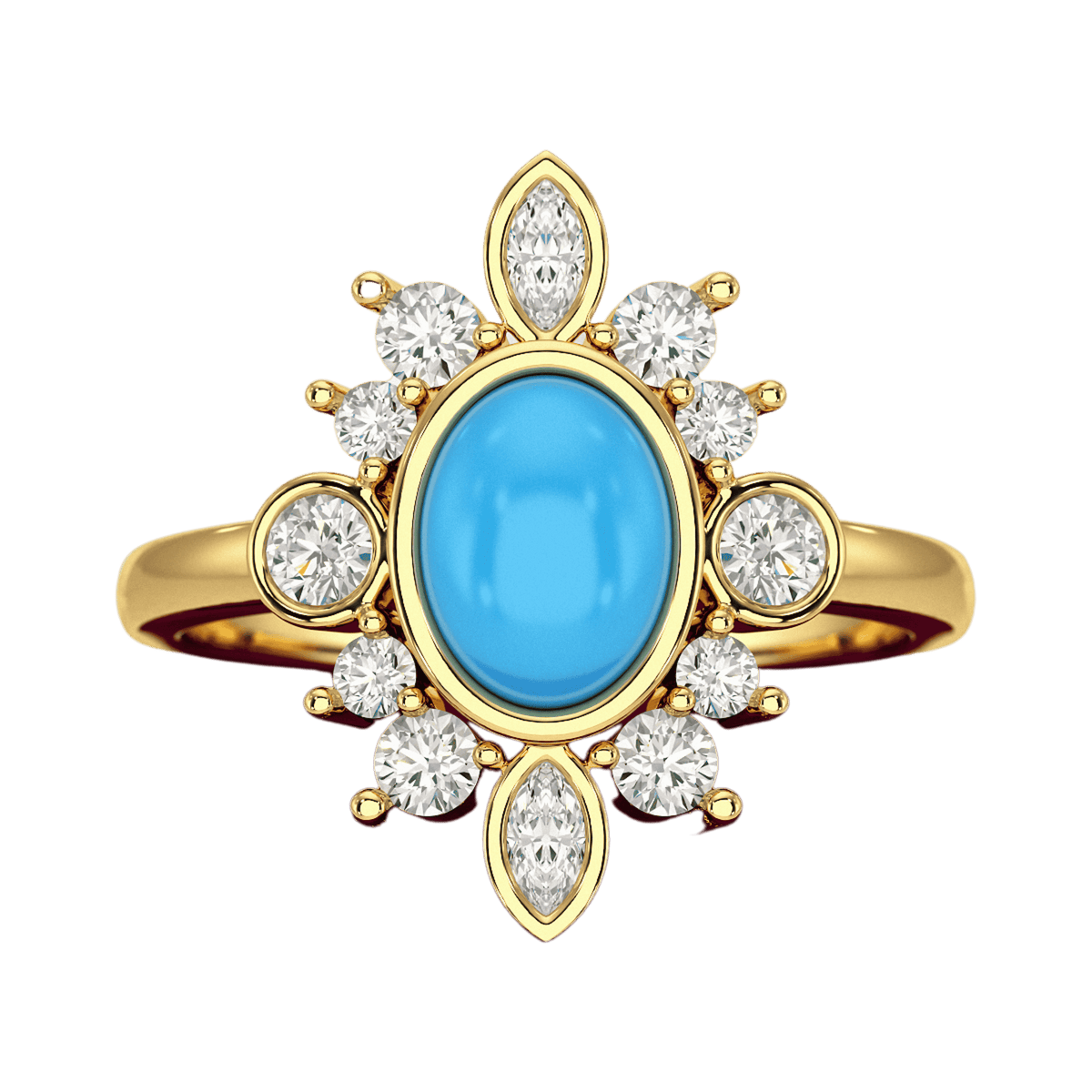 Diamond & Natural Turquoise Art Deco Statement Oval Wedding Ring