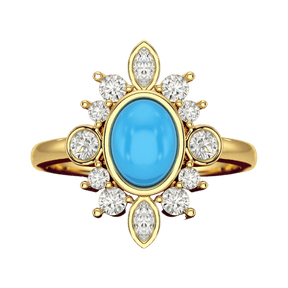 Diamond & Natural Turquoise Art Deco Statement Oval Wedding Ring