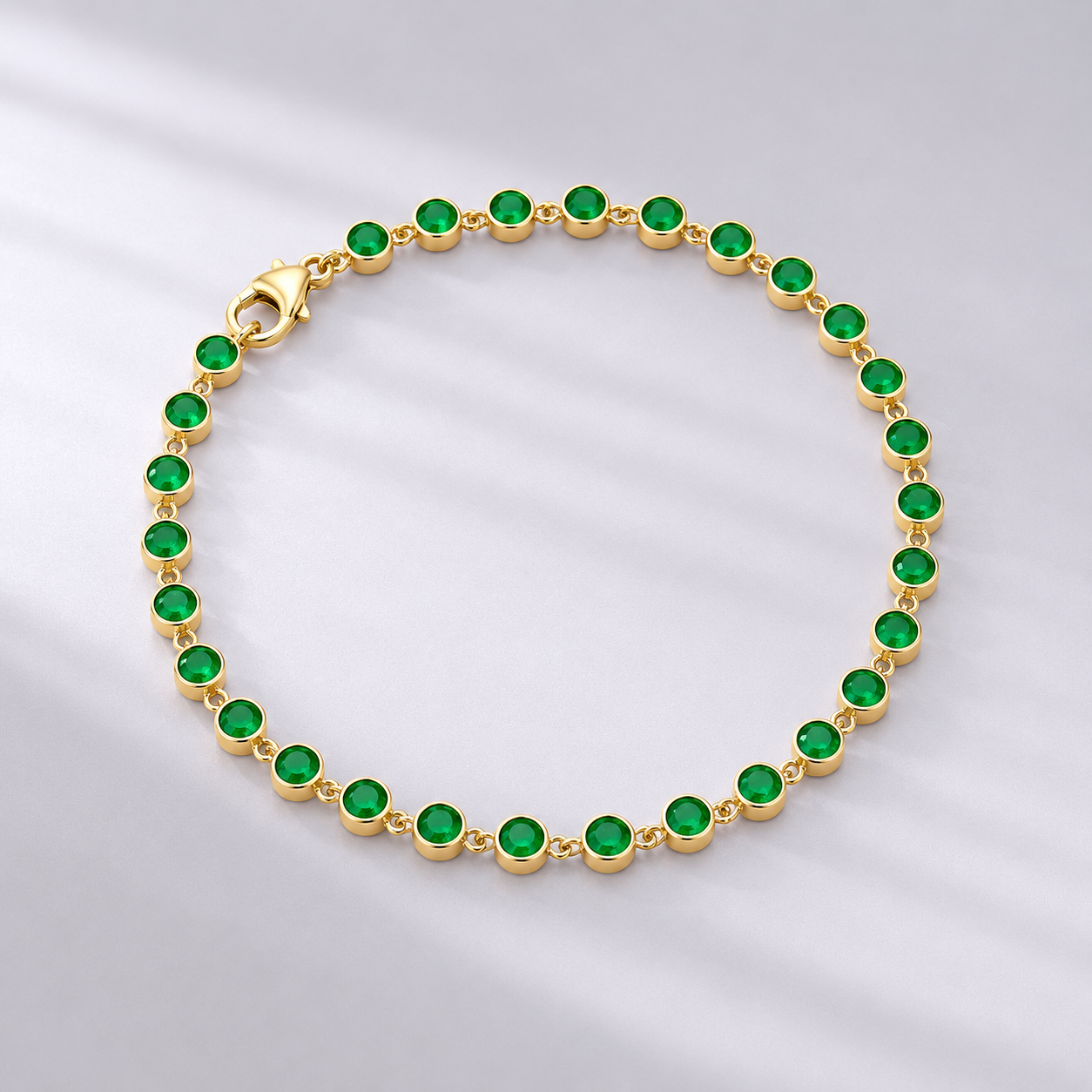 4.60 Carat Natural Emerald Bezel Bracelet: Round Tennis Bracelet in 14K Gold