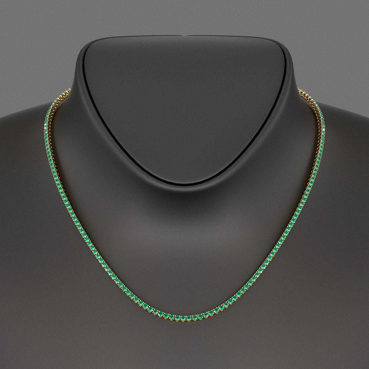 Natural Zambian Green Emerald Tennis Necklace in 14K/18K White Gold