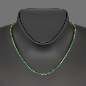 Natural Zambian Green Emerald Tennis Necklace in 14K/18K White Gold