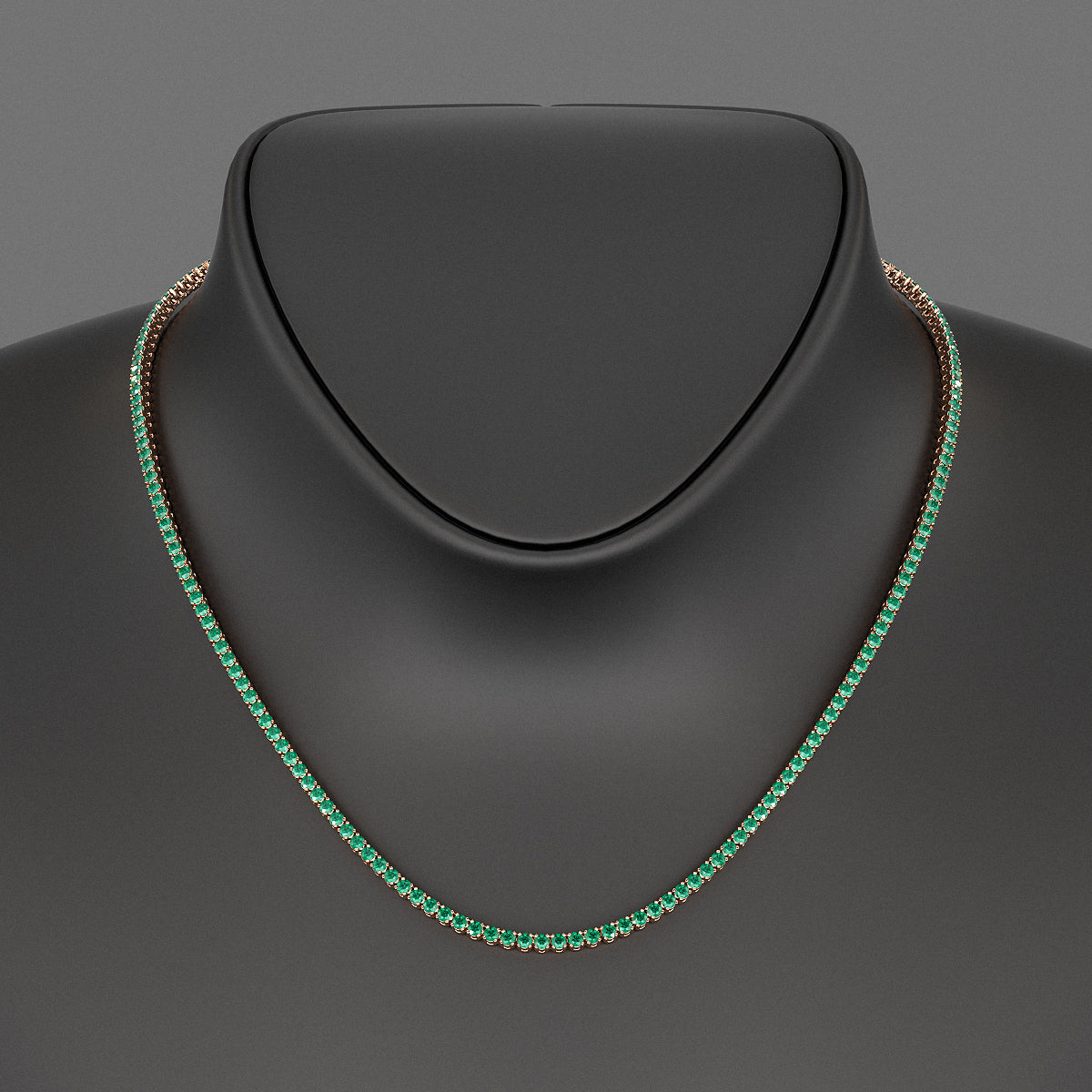 Natural Zambian Green Emerald Tennis Necklace in 14K/18K White Gold