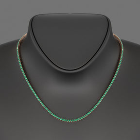 Natural Zambian Green Emerald Tennis Necklace in 14K/18K White Gold