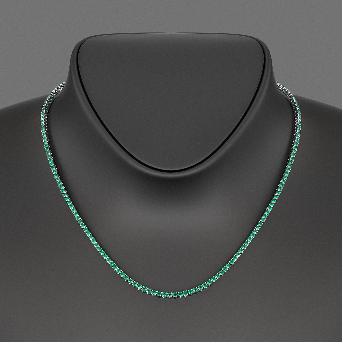 Natural Zambian Green Emerald Tennis Necklace in 14K/18K White Gold