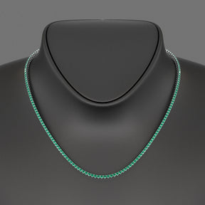 Natural Zambian Green Emerald Tennis Necklace in 14K/18K White Gold