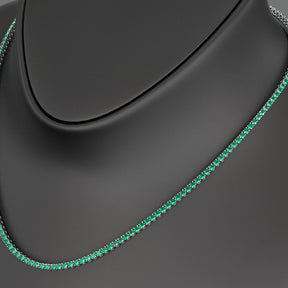 Natural Zambian Green Emerald Tennis Necklace in 14K/18K White Gold