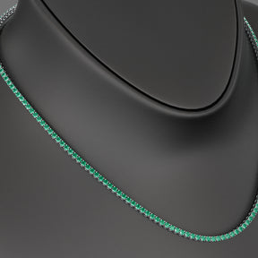 Natural Zambian Green Emerald Tennis Necklace in 14K/18K White Gold