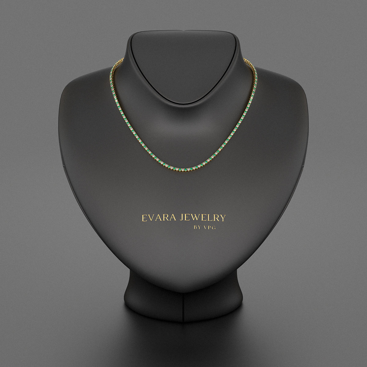 Natural Emerald & Diamond Alternate Tennis Necklace in 14K/18K Gold