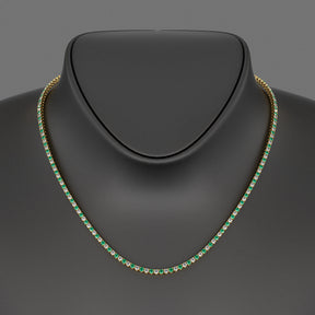 Natural Emerald & Diamond Alternate Tennis Necklace in 14K/18K Gold