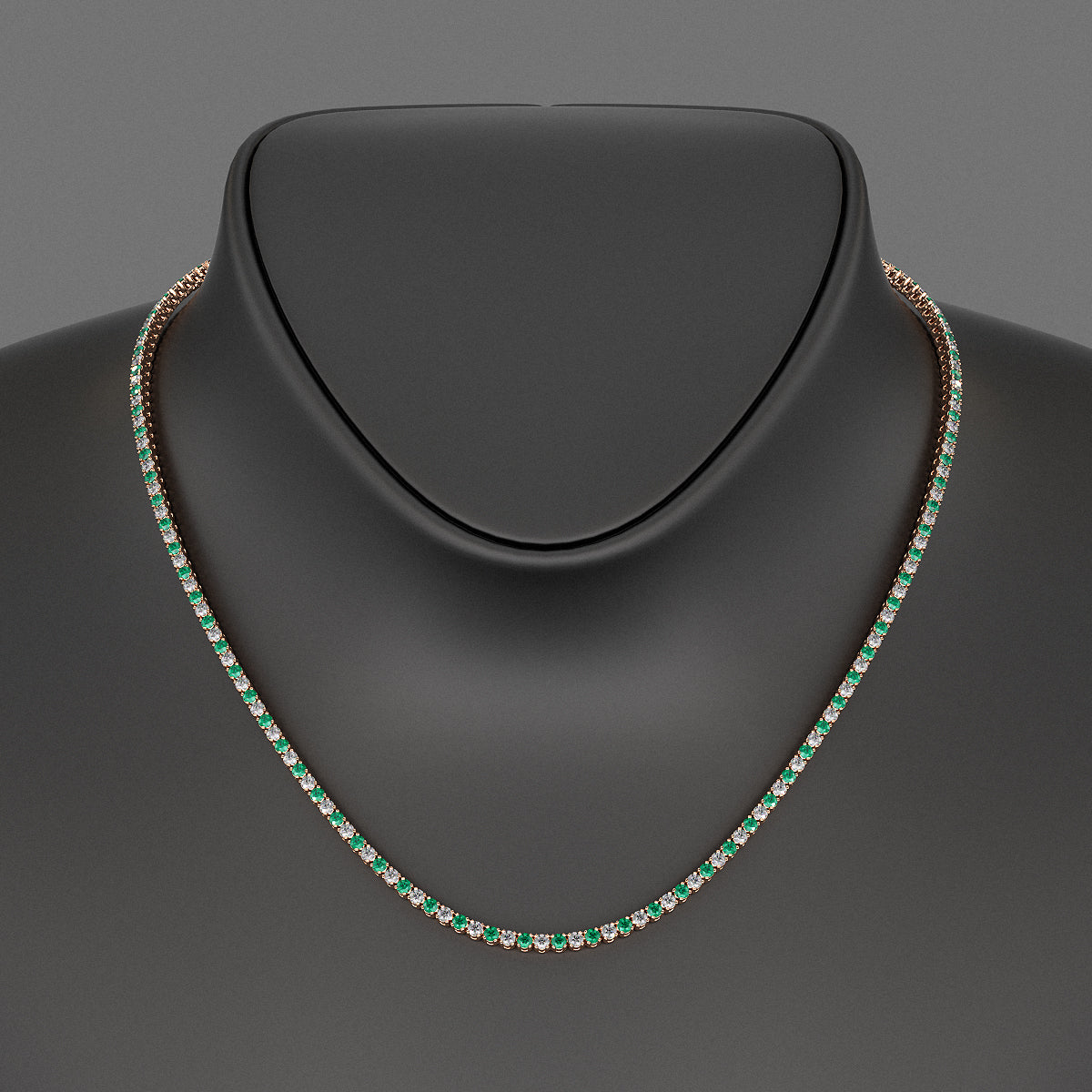 Natural Emerald & Diamond Alternate Tennis Necklace in 14K/18K Gold