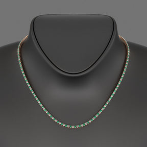 Natural Emerald & Diamond Alternate Tennis Necklace in 14K/18K Gold