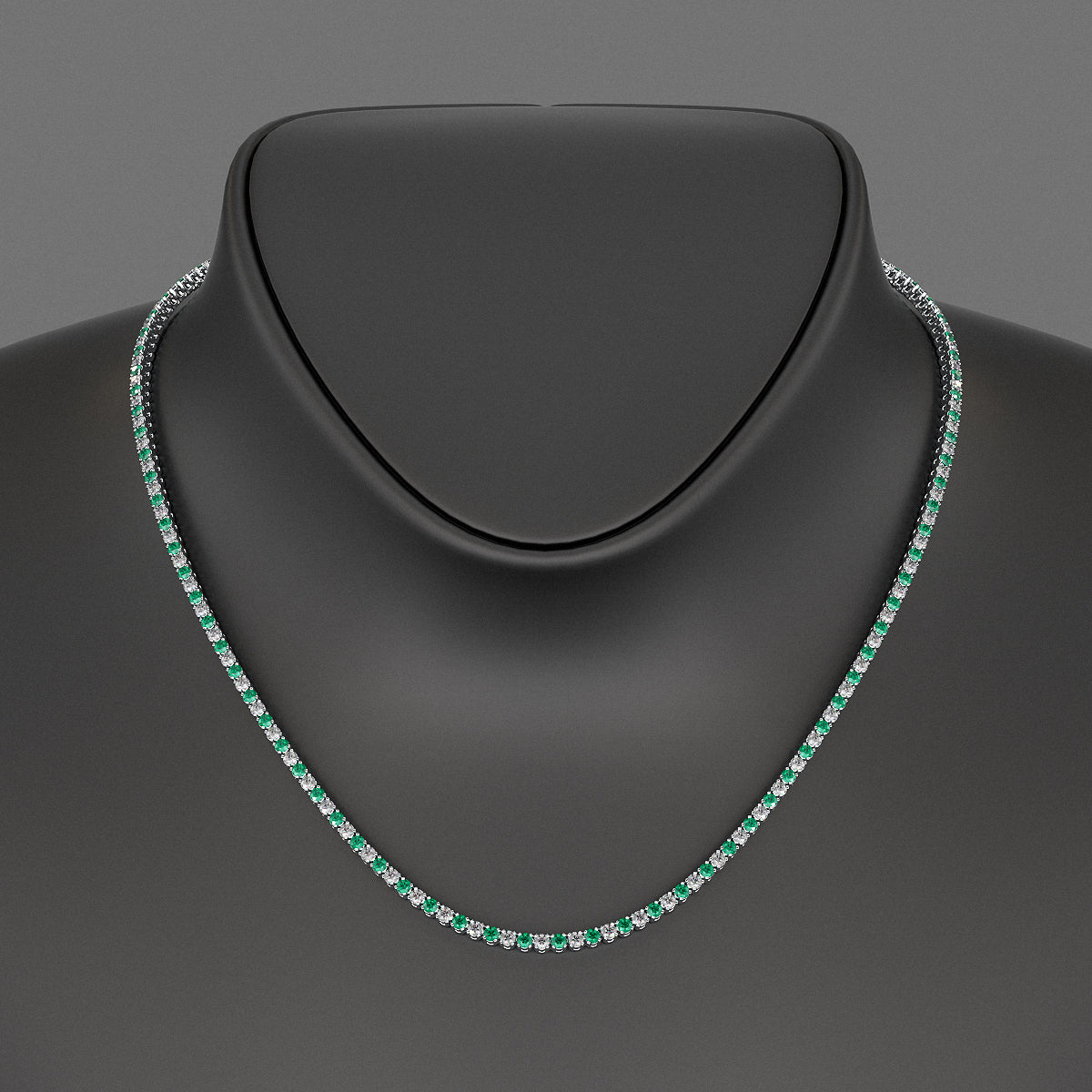 Natural Emerald & Diamond Alternate Tennis Necklace in 14K/18K Gold