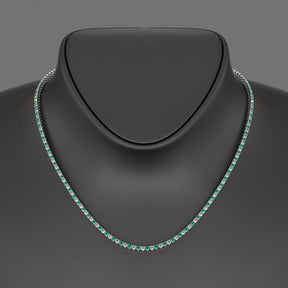 Natural Emerald & Diamond Alternate Tennis Necklace in 14K/18K Gold