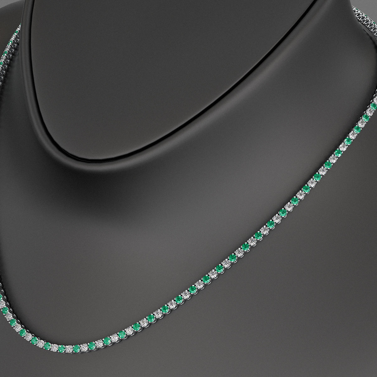 Natural Emerald & Diamond Alternate Tennis Necklace in 14K/18K Gold