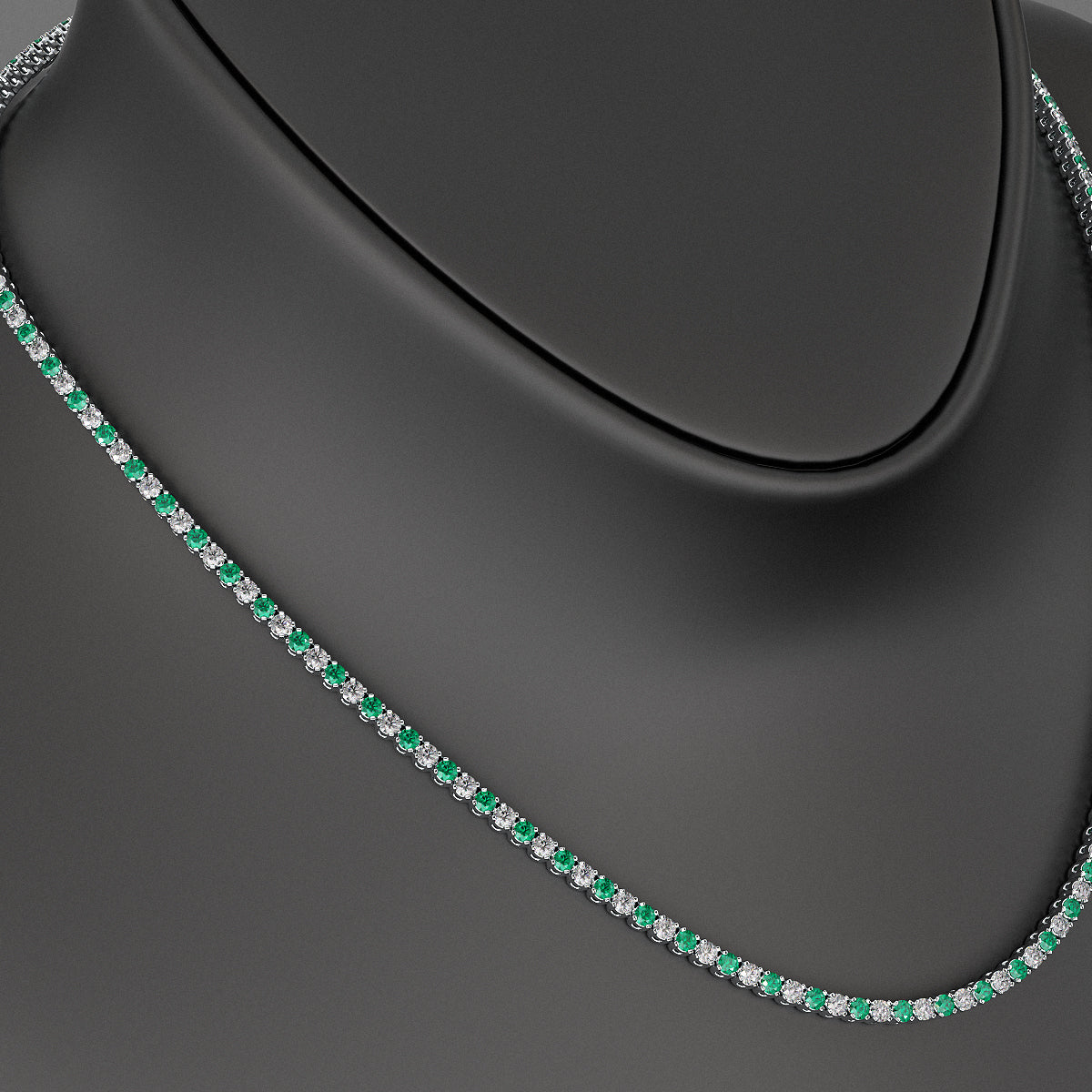 Natural Emerald & Diamond Alternate Tennis Necklace in 14K/18K Gold