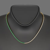 Natural Emerald & Diamond 50-50 Tennis Necklace in 14K/18K White Gold