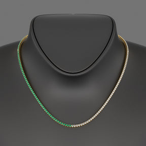 Natural Emerald & Diamond 50-50 Tennis Necklace in 14K/18K White Gold