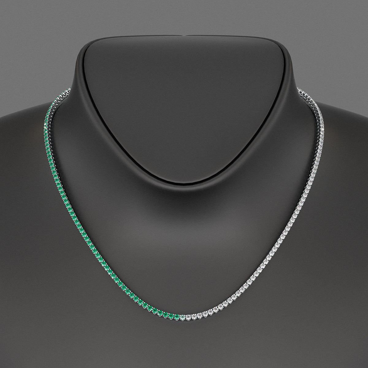 Natural Emerald & Diamond 50-50 Tennis Necklace in 14K/18K White Gold