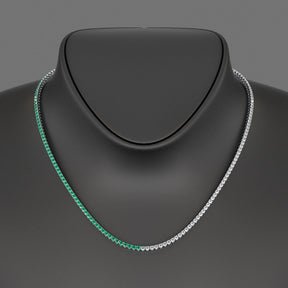 Natural Emerald & Diamond 50-50 Tennis Necklace in 14K/18K White Gold