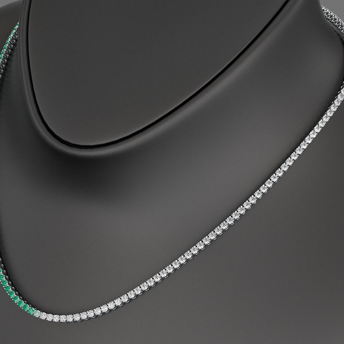 Natural Emerald & Diamond 50-50 Tennis Necklace in 14K/18K White Gold