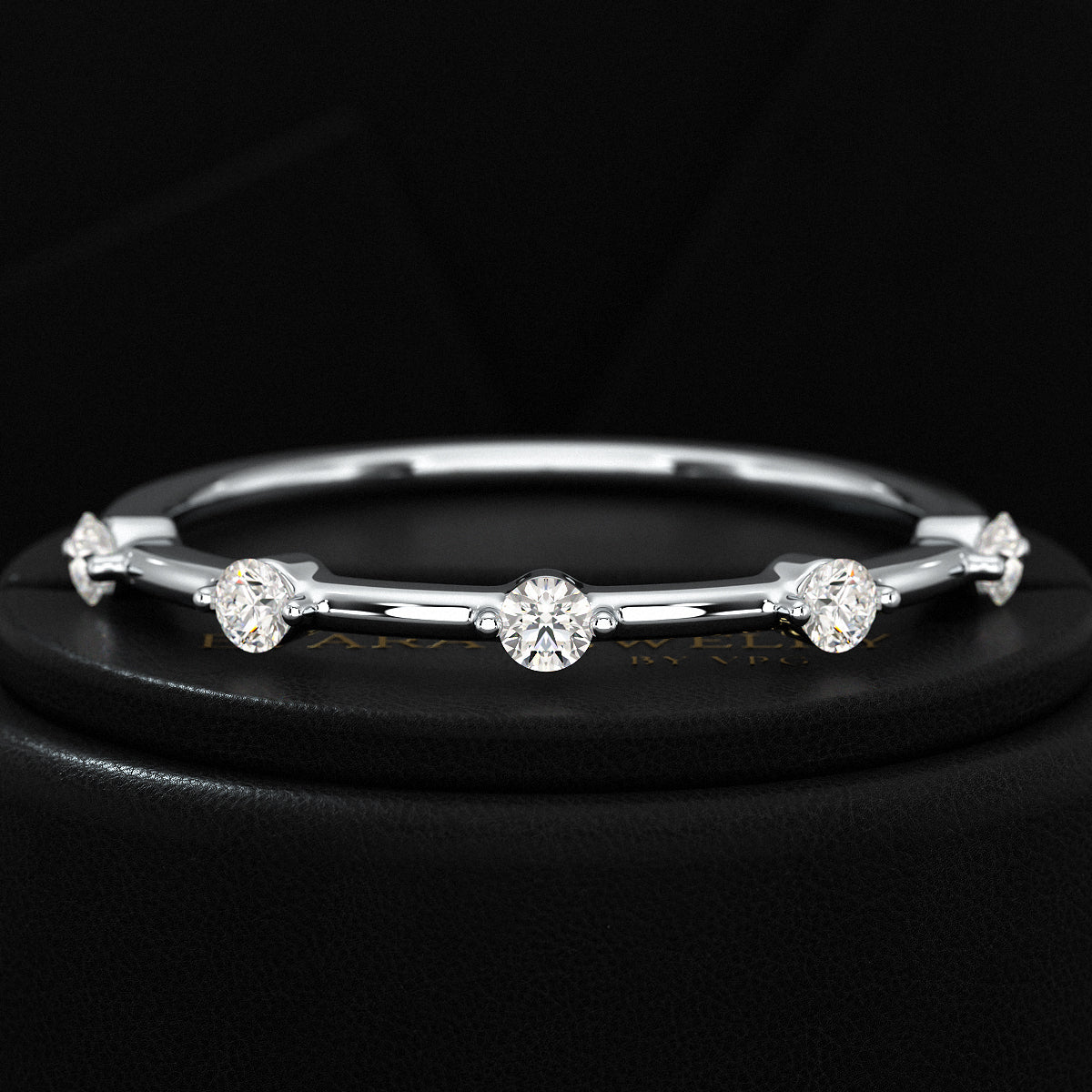 Round Cut Thin Wedding Stacking Band with Lab Grown Diamond