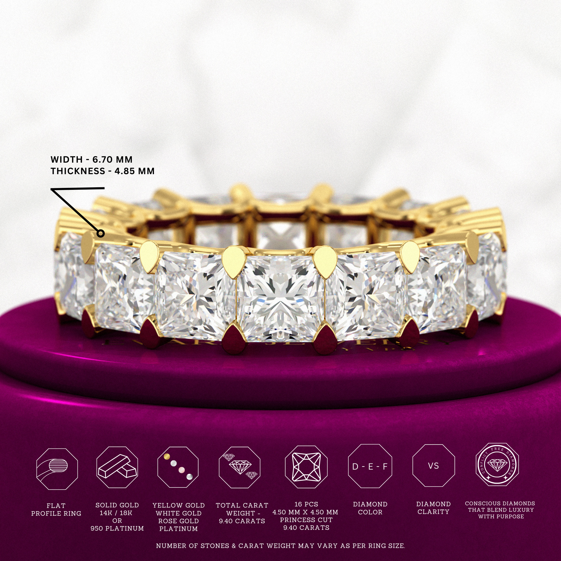 9.40 Carats Princess Cut Lab Grown Diamond Eternity Band