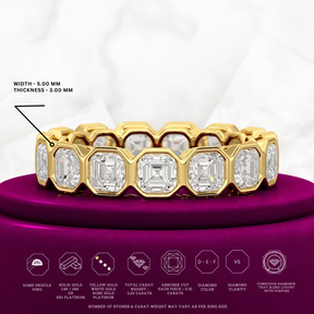 5.25 Carats Bezel Set Asscher Cut Modern Deco Diamond Eternity Band