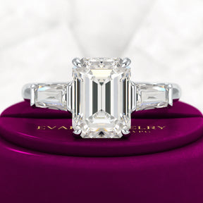 3 Carat Emerald Cut Lab Grown Diamond 3 Stone Ring