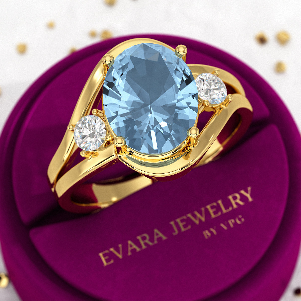 Aquamarine Oval Cut Diamond Victorian Engagement Ring