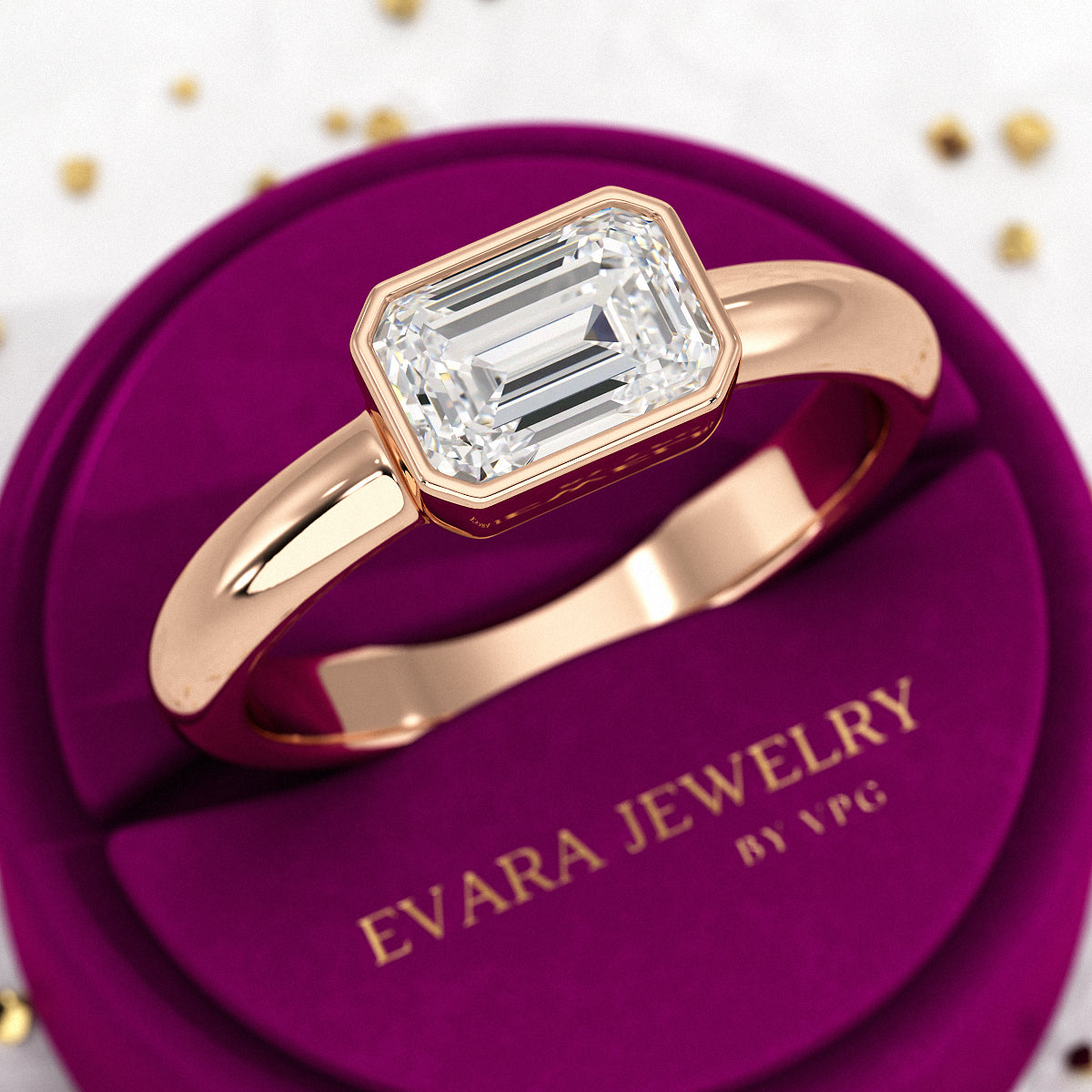 2 Carat Emerald Cut Bezel Set Lab Grown Diamond Solitaire Ring