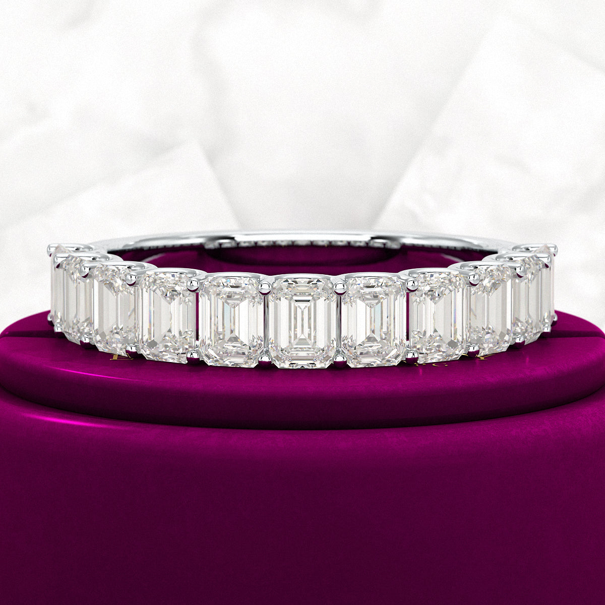 2 Carat Emerald Cut Diamond Narrowed Half Eternity Wedding Band