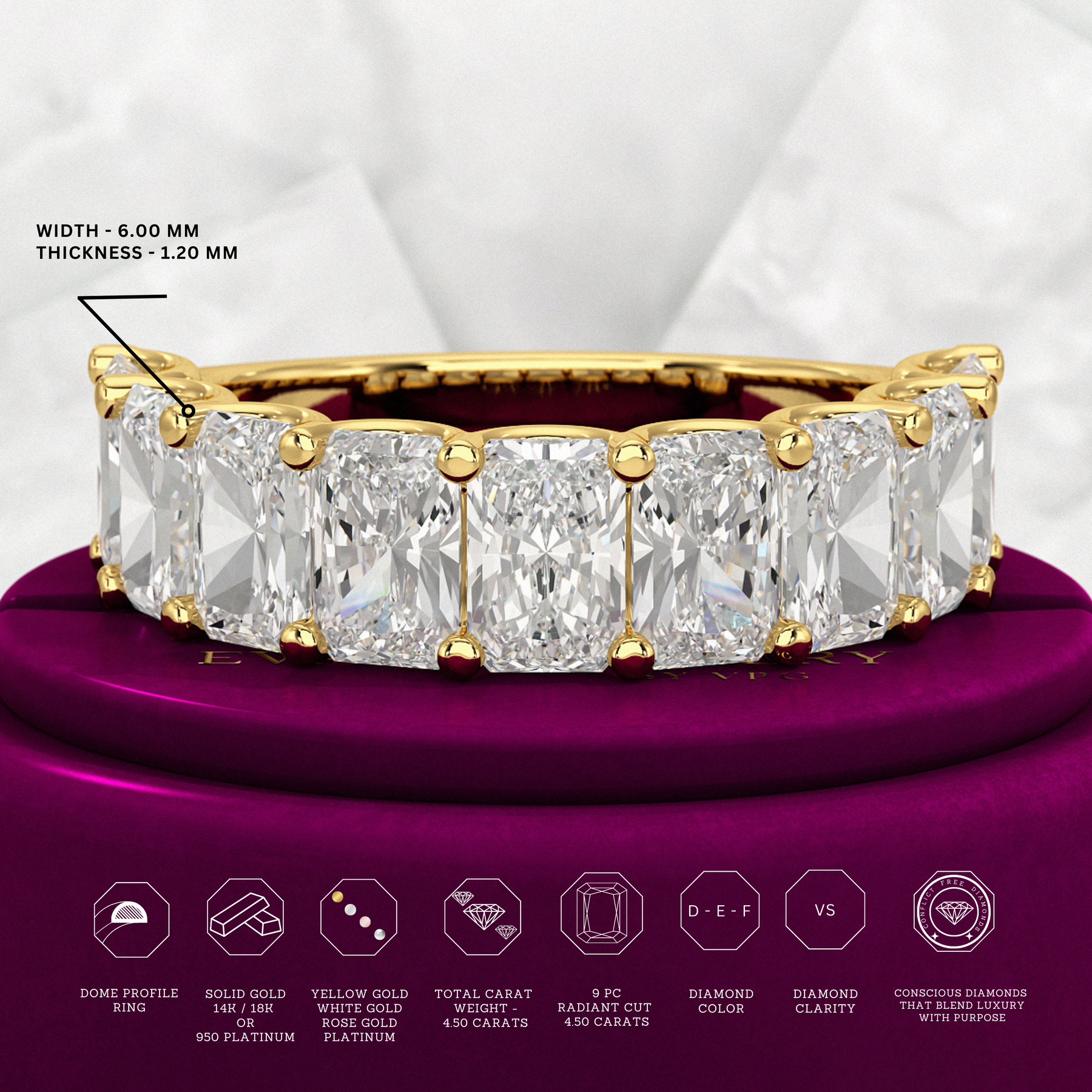 4.50 Carat Radiant Cut Diamond Statement Band