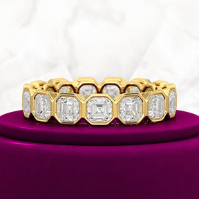 5.25 Carats Bezel Set Asscher Cut Modern Deco Diamond Eternity Band