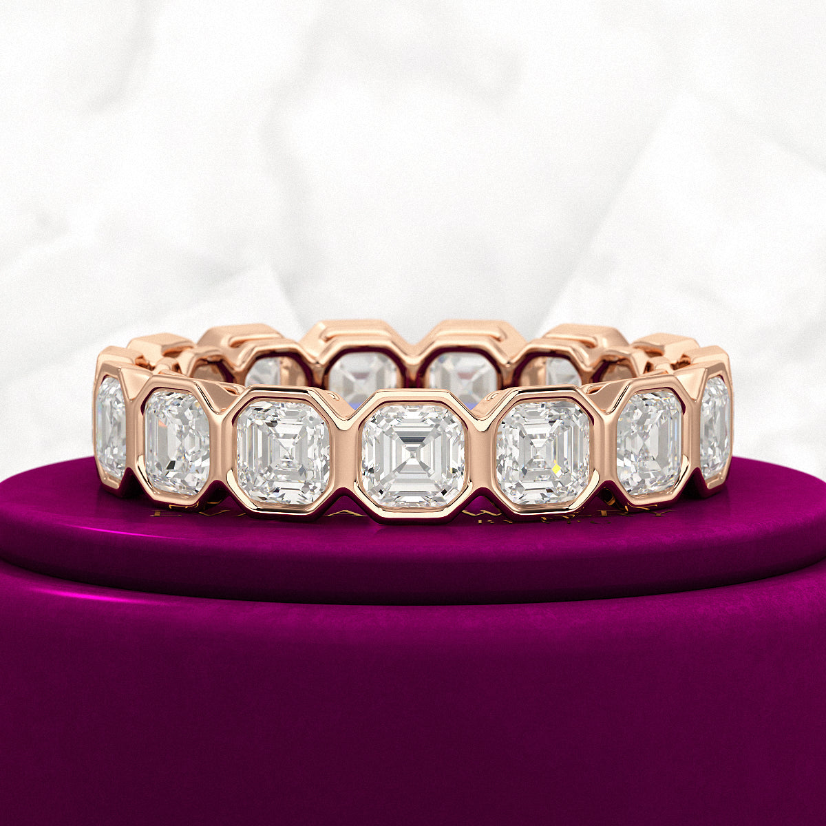 5.25 Carats Bezel Set Asscher Cut Modern Deco Diamond Eternity Band