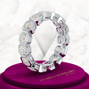 5.25 Carats Bezel Set Asscher Cut Modern Deco Diamond Eternity Band