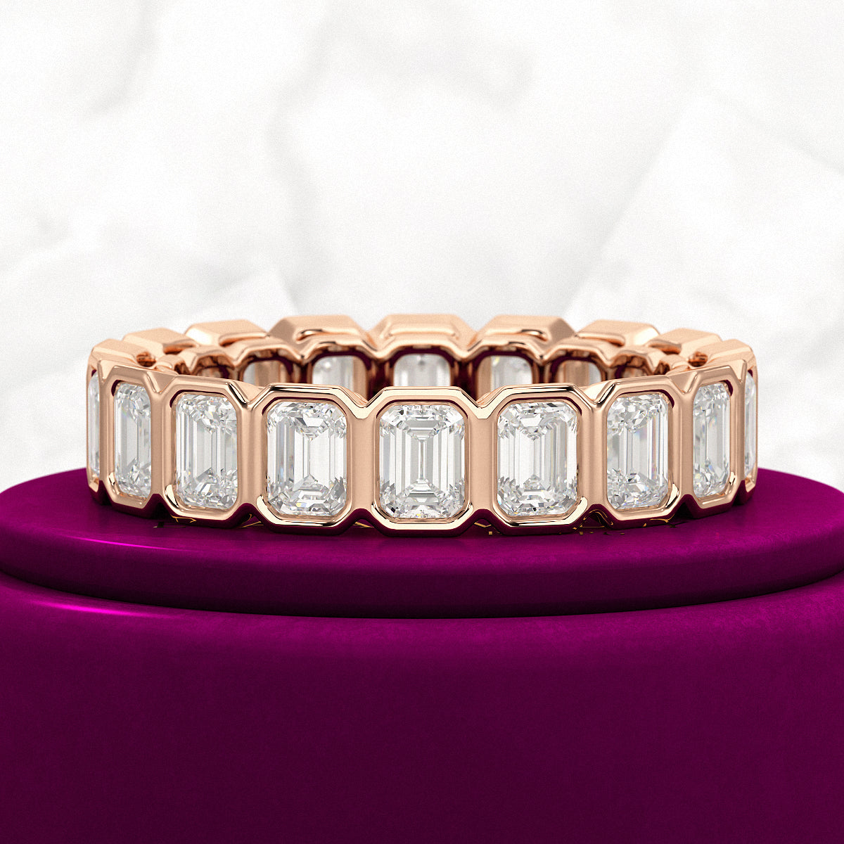 4 Carat Bezel Set Emerald Cut Diamond Eternity Wedding Band