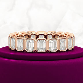 4 Carat Bezel Set Emerald Cut Diamond Eternity Wedding Band