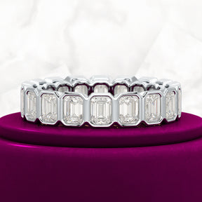 4 Carat Bezel Set Emerald Cut Diamond Eternity Wedding Band