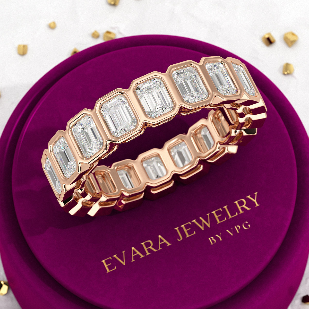 4 Carat Bezel Set Emerald Cut Diamond Eternity Wedding Band