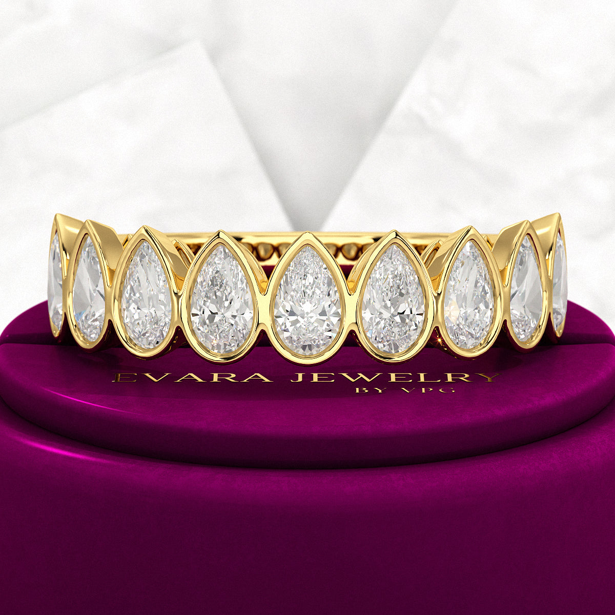 2.25 Carat Pear Cut Bezel Set Half Eternity Diamond Ring