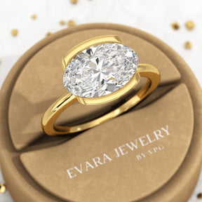 3 Carat Oval Half Bezel Engagement Ring