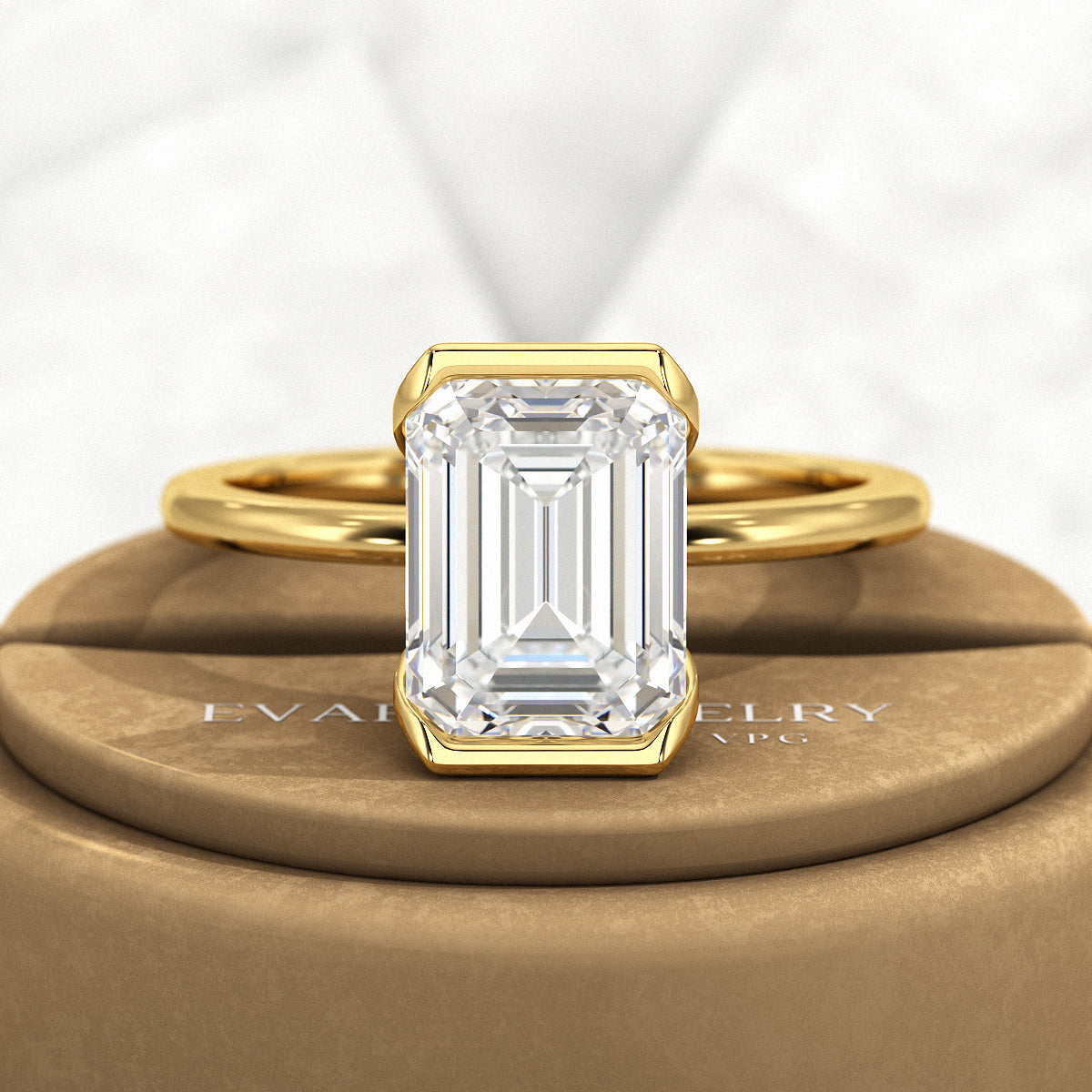 2.50 Carat Emerald Cut Half Bezel Engagement Ring
