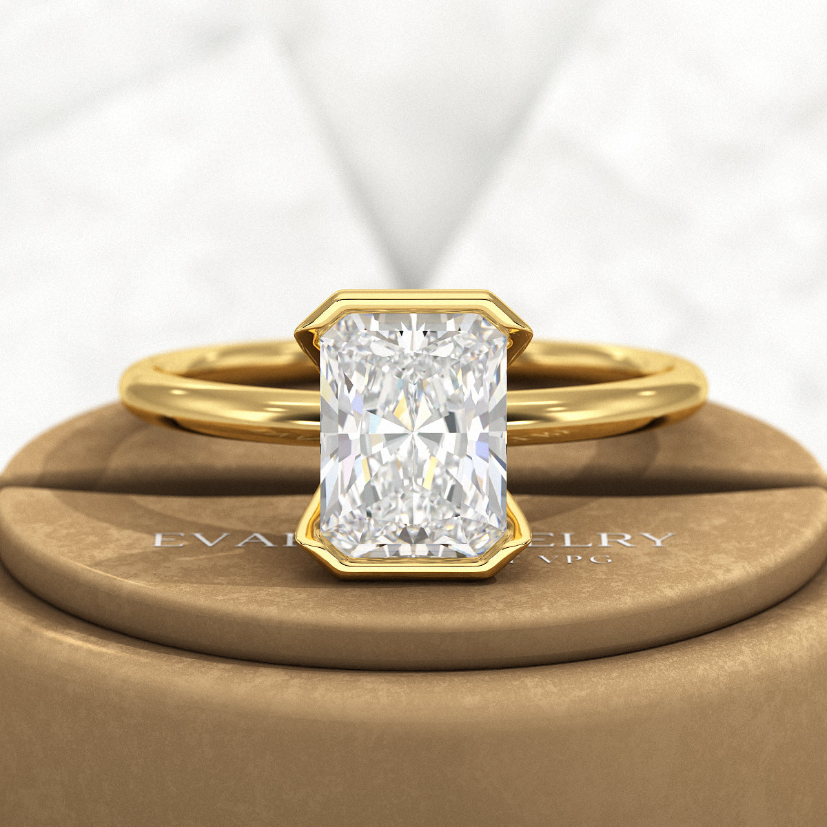 2 Carat Radiant Diamond Half Bezel Set Proposal Ring