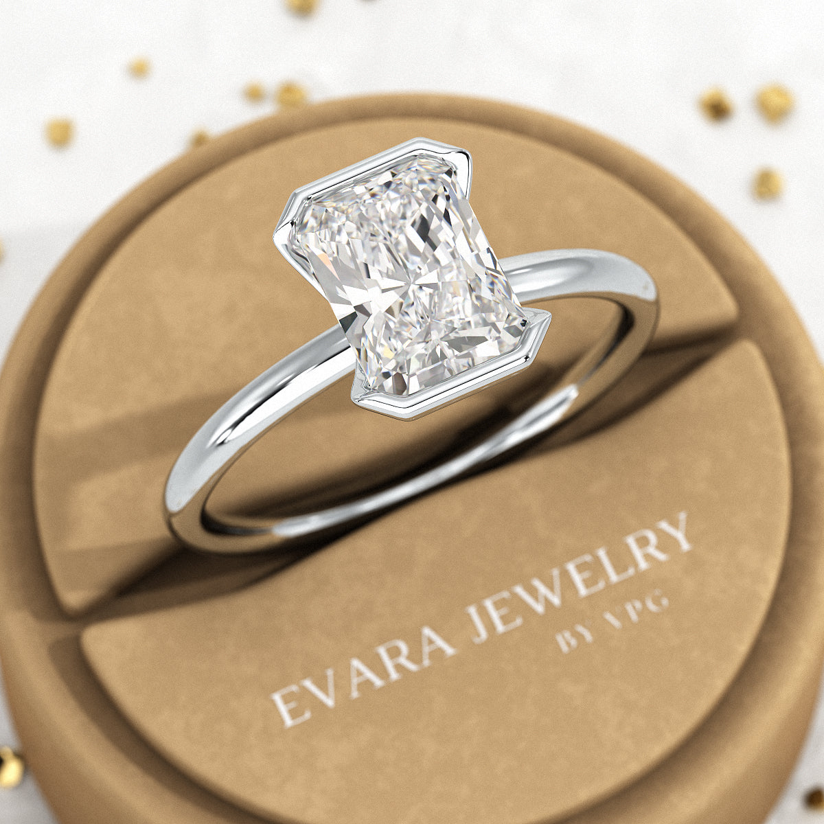 2 Carat Radiant Diamond Half Bezel Set Proposal Ring