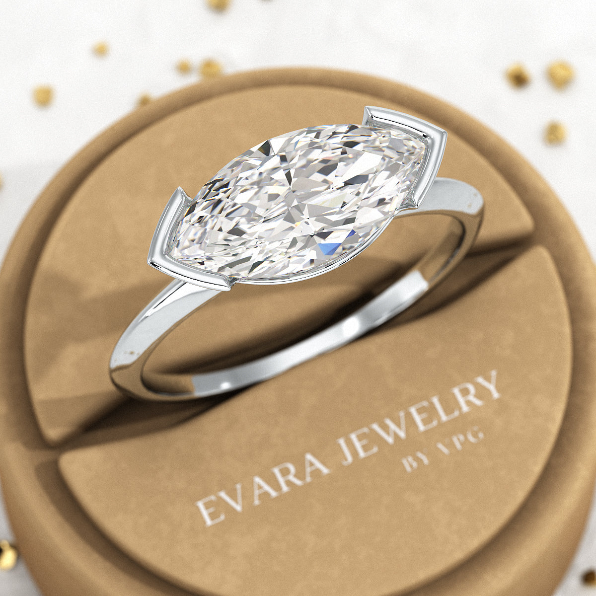 2 Carat Marquise Cut East West Diamond Proposal Ring