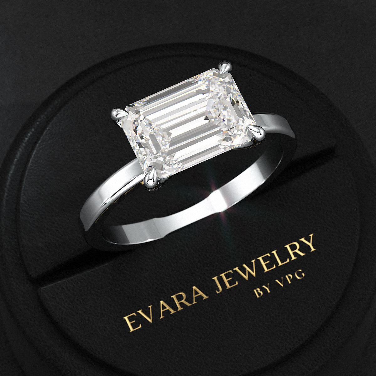 3 Carat Emerald Cut Diamond East West Engagement Ring